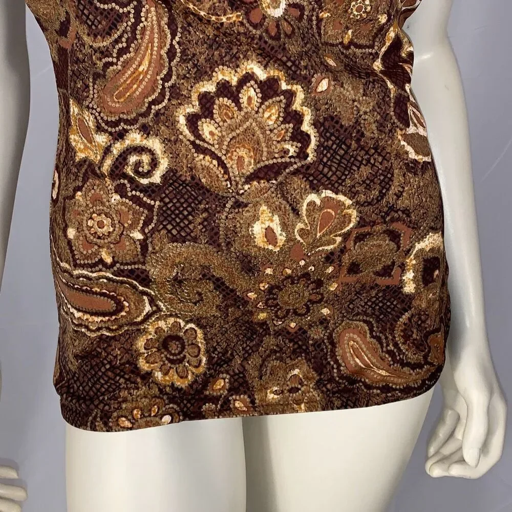 Vintage Maxine Women's Paisley Sleeveless Print‎ Swimsuit Brown Gold Size 14